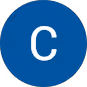 White letter C on a blue circular background.