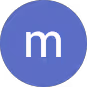 Blue circle with a white lowercase letter m in the center.